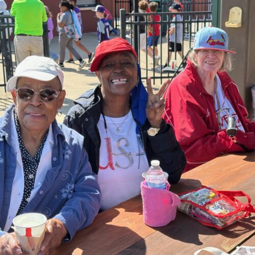 Three senior ladies attending a baseball game