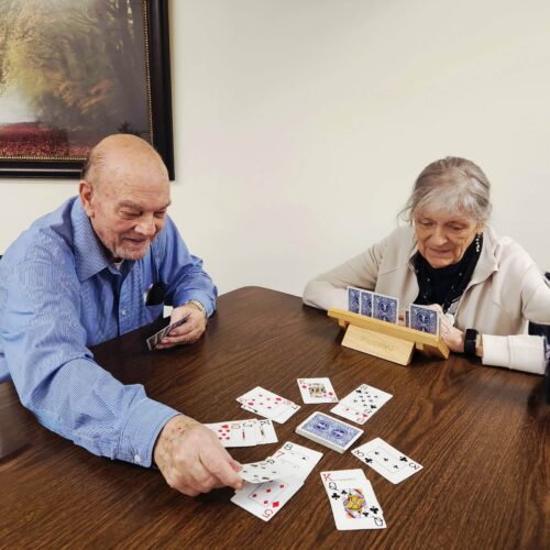 Senior man and woman playing cards